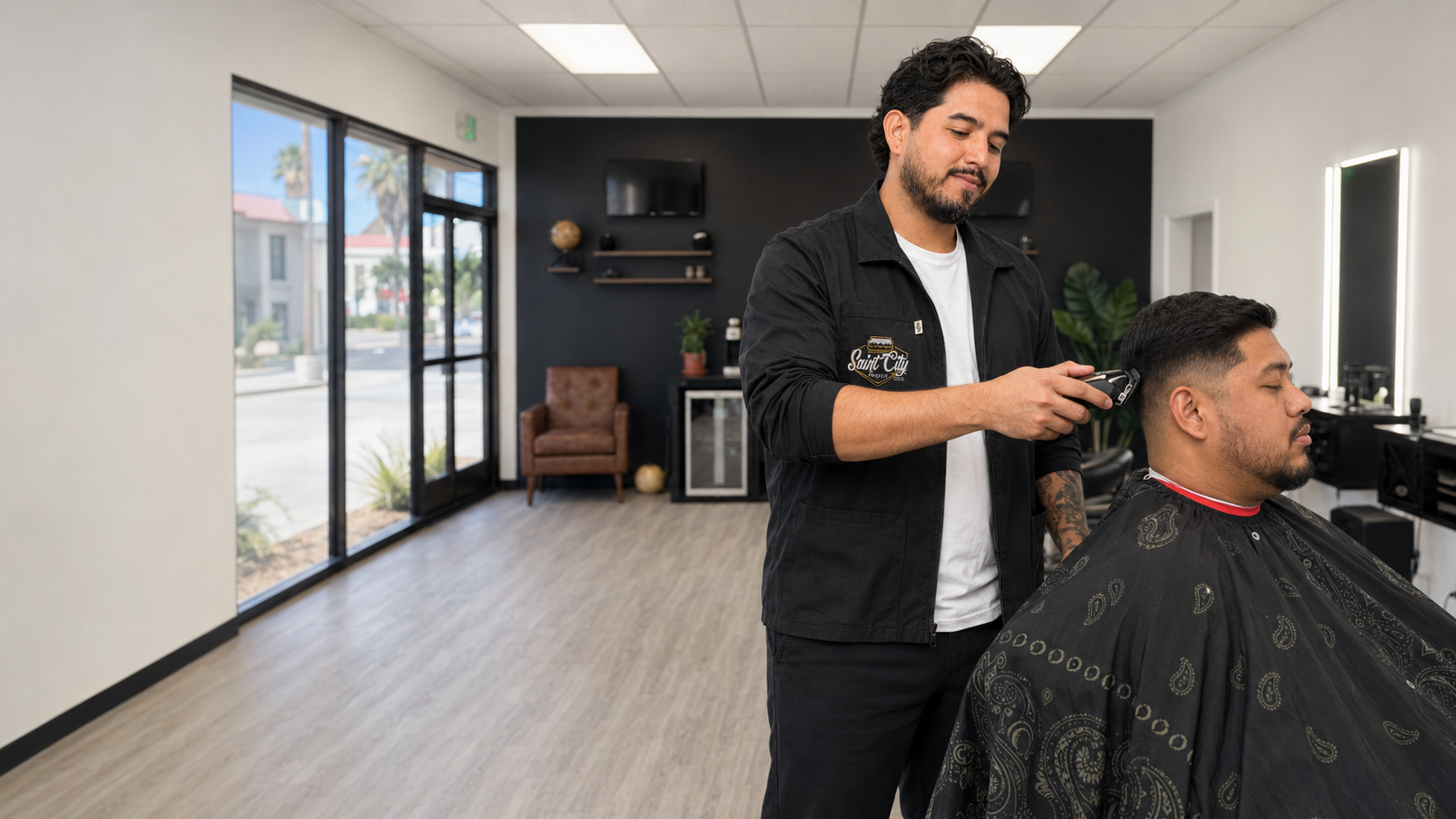 Saint City Barber Co. barber giving a fresh fade in the St. George, Utah shop